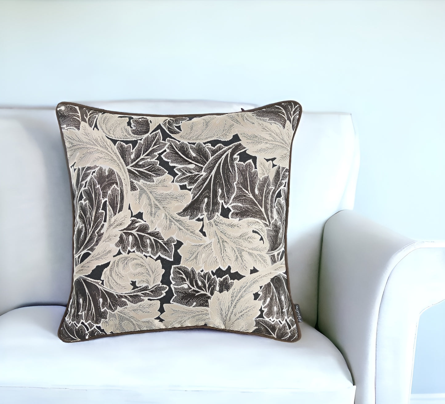 17" Taupe and White Throw Pillow Cover