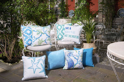 18" Blue Green And White Coral Throw Pillow Cover