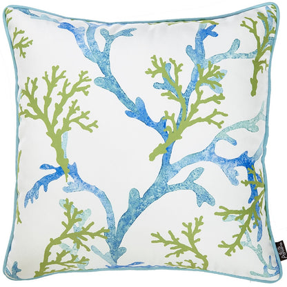 18" White Blue And Green Coral Decorative Throw Pillow Cover