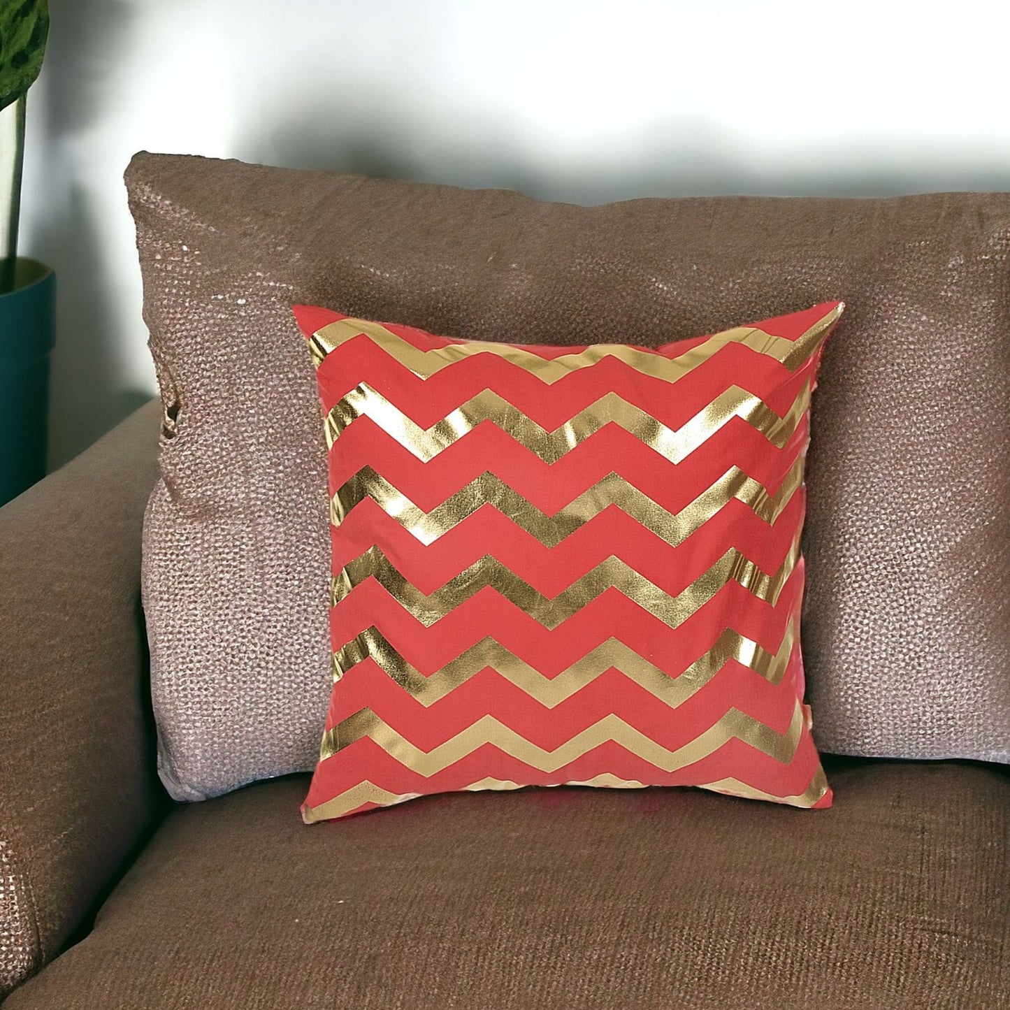 18" Red and Gold Throw Pillow Cover