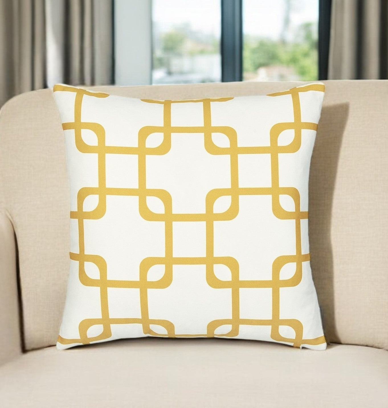 18" Yellow and White Throw Pillow Cover