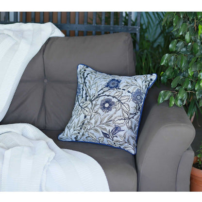 17" Beige And Blue Floral Fabric Throw Pillow Cover