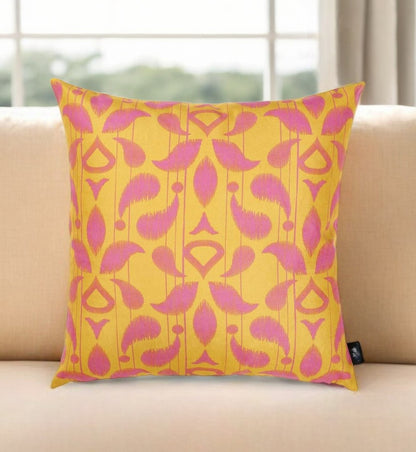 18"X18" Orange Ikat Decorative Throw Pillow Cover Printed