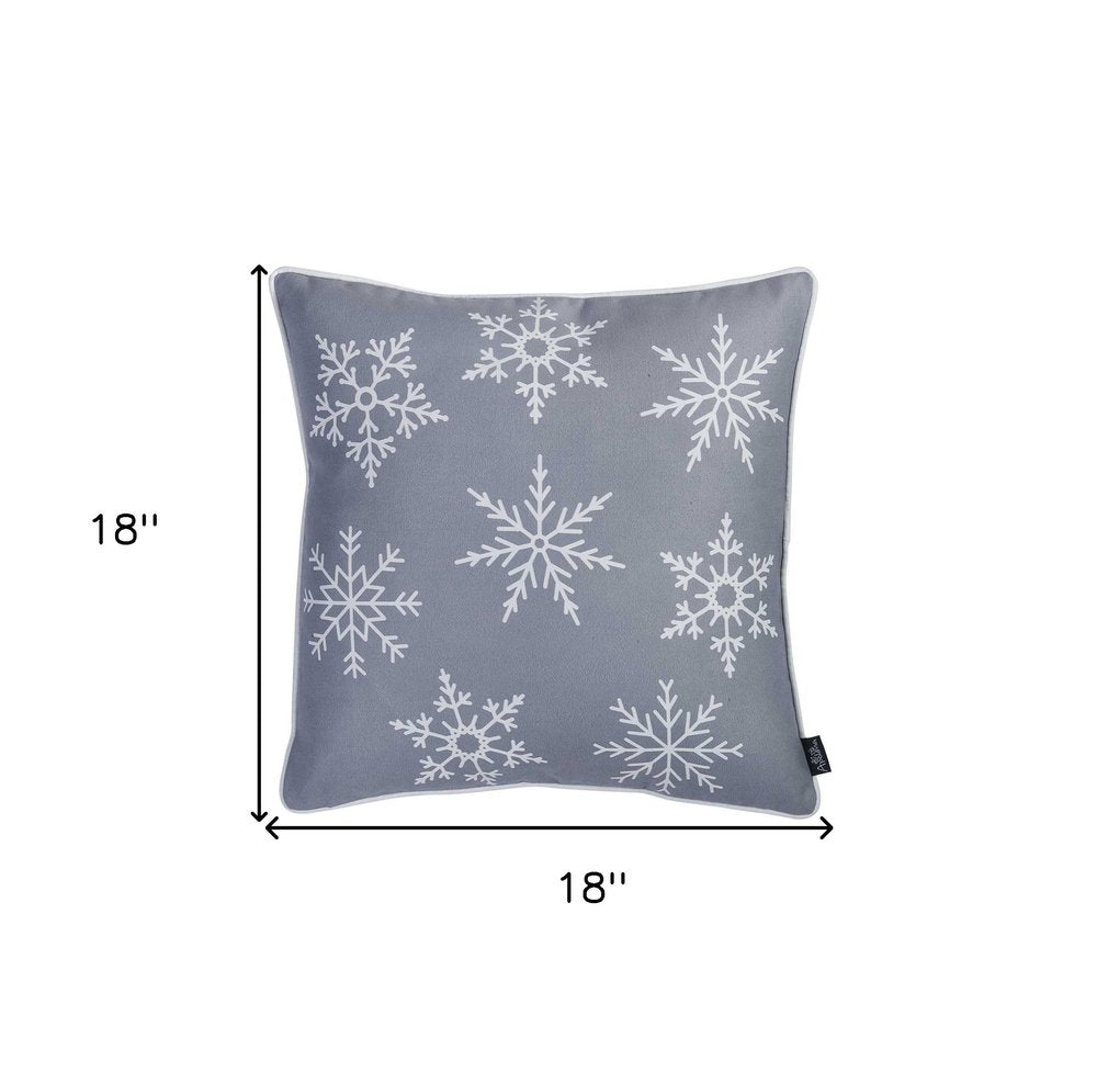 18" Silver Christmas Snowflakes Fabric Throw Pillow Cover