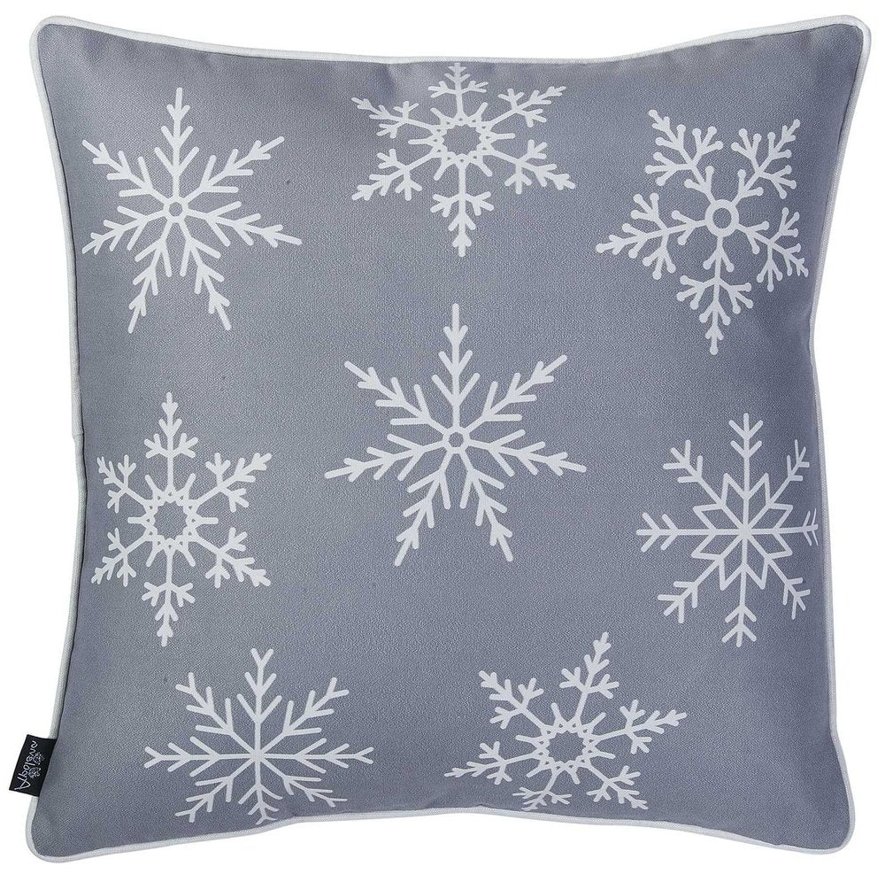 18" Silver Christmas Snowflakes Fabric Throw Pillow Cover