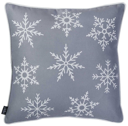 18" Silver Christmas Snowflakes Fabric Throw Pillow Cover