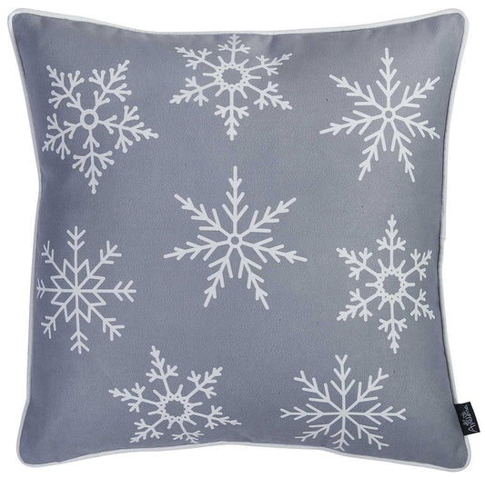 18" Silver Christmas Snowflakes Fabric Throw Pillow Cover