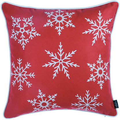 18" Red Christmas Snowflakes Decorative Throw Pillow Cover