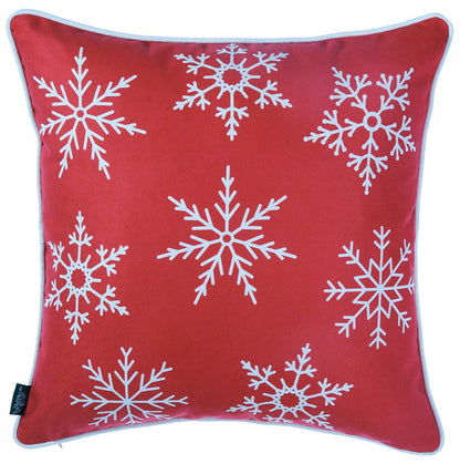 18" Red Christmas Snowflakes Decorative Throw Pillow Cover