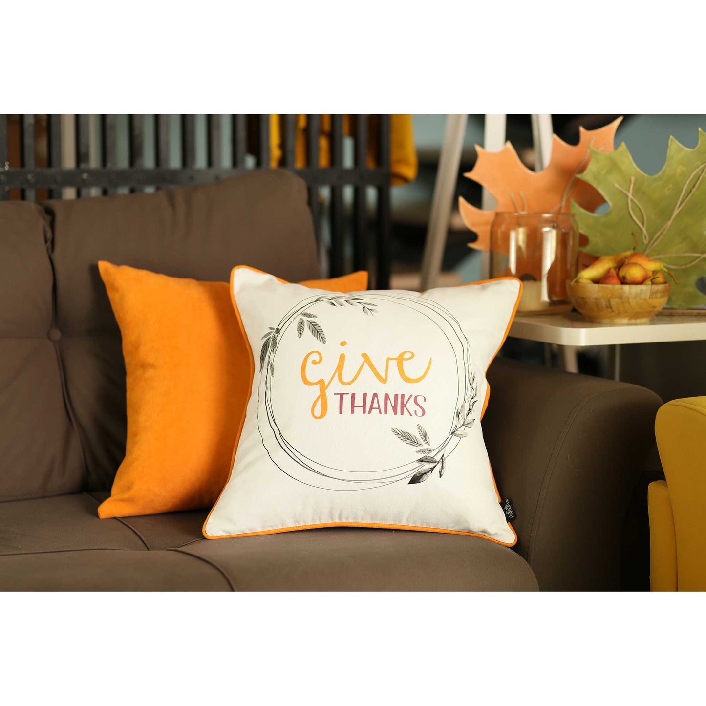 18" Orange and White Throw Pillow Cover