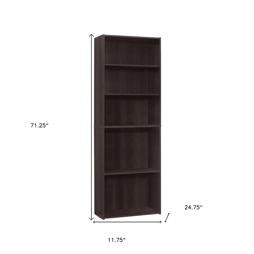 71" Cappuccino Wood Adjustable Bookcase
