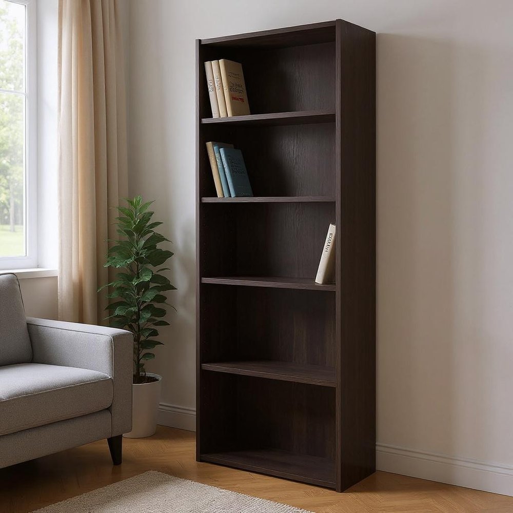 71" Cappuccino Wood Adjustable Bookcase