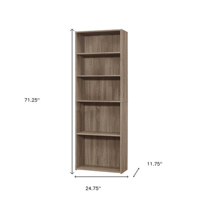 71" Taupe Distressed Wood Adjustable Five Tier Bookcase