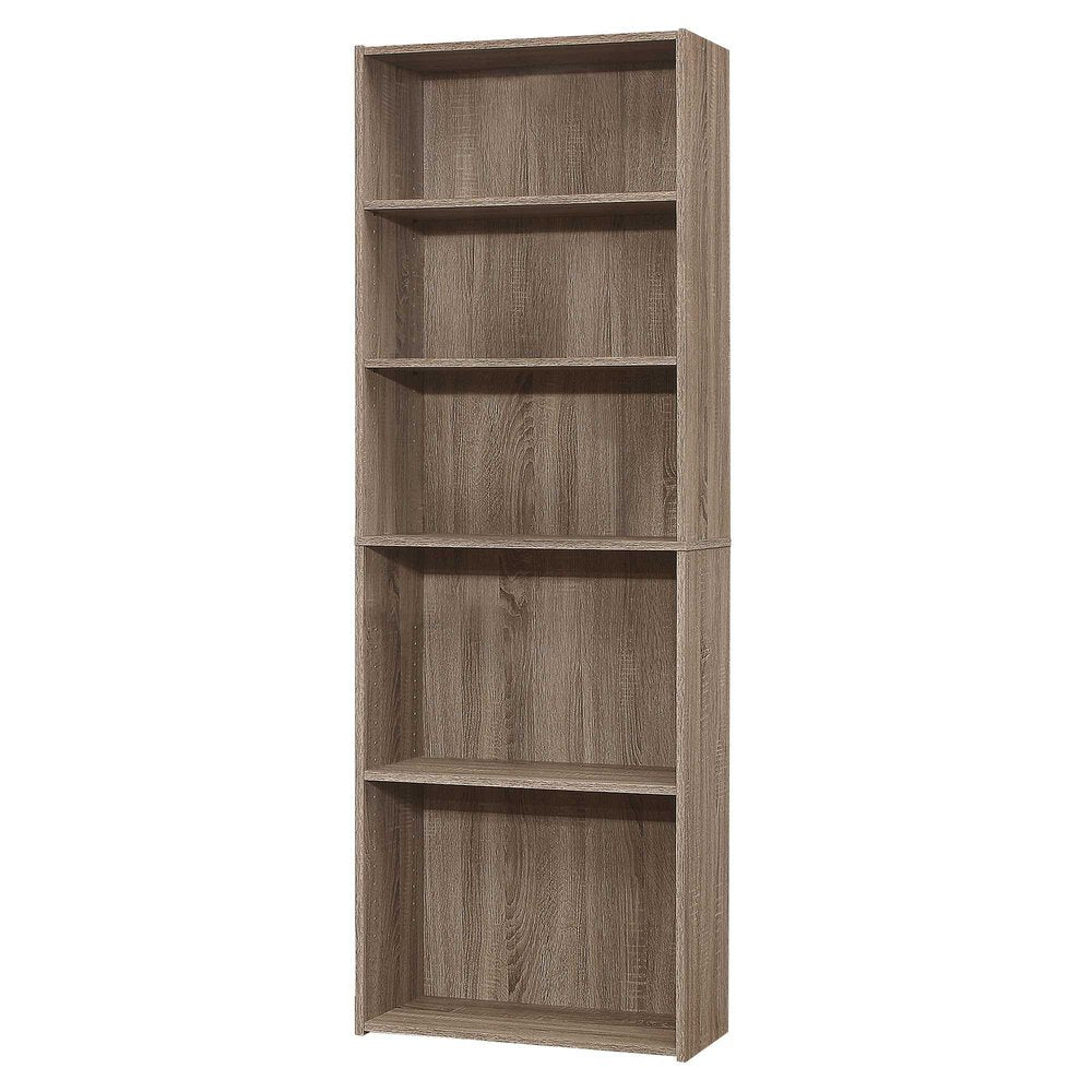 71" Taupe Distressed Wood Adjustable Five Tier Bookcase
