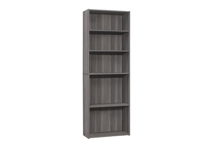 71" Gray Wood Adjustable Five Tier Bookcase