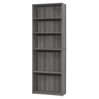 71" Gray Wood Adjustable Five Tier Bookcase