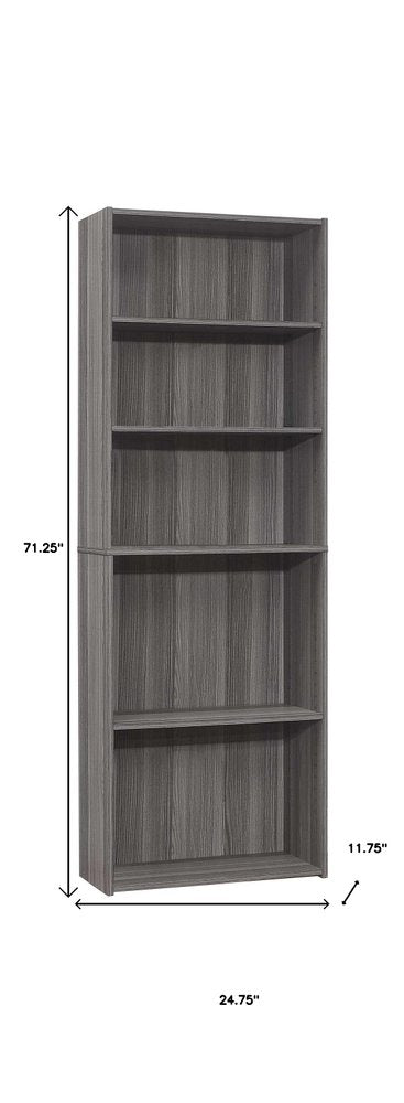 71" Gray Wood Adjustable Five Tier Bookcase