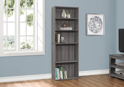 71" Gray Wood Adjustable Five Tier Bookcase