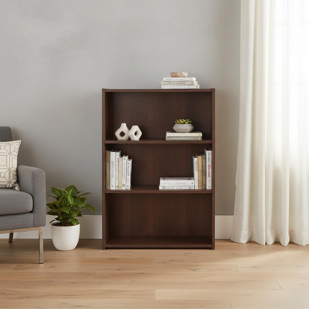 36" Brown Wood Adjustable Bookcase