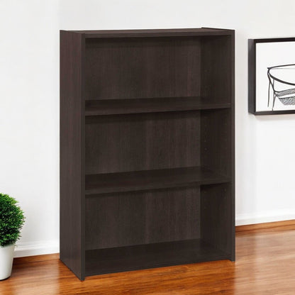 36" Espresso Wood Adjustable Three Tier Bookcase