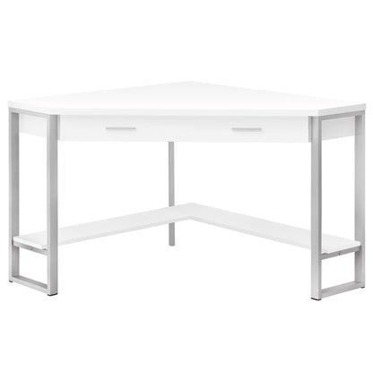 42" White and Silver Corner Computer Desk