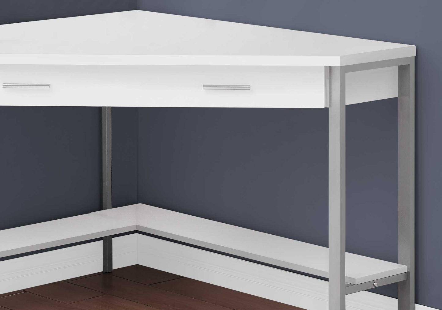 42" White and Silver Corner Computer Desk