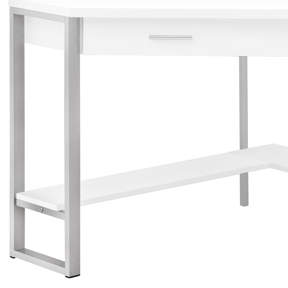 42" White and Silver Corner Computer Desk