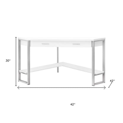 42" White and Silver Corner Computer Desk