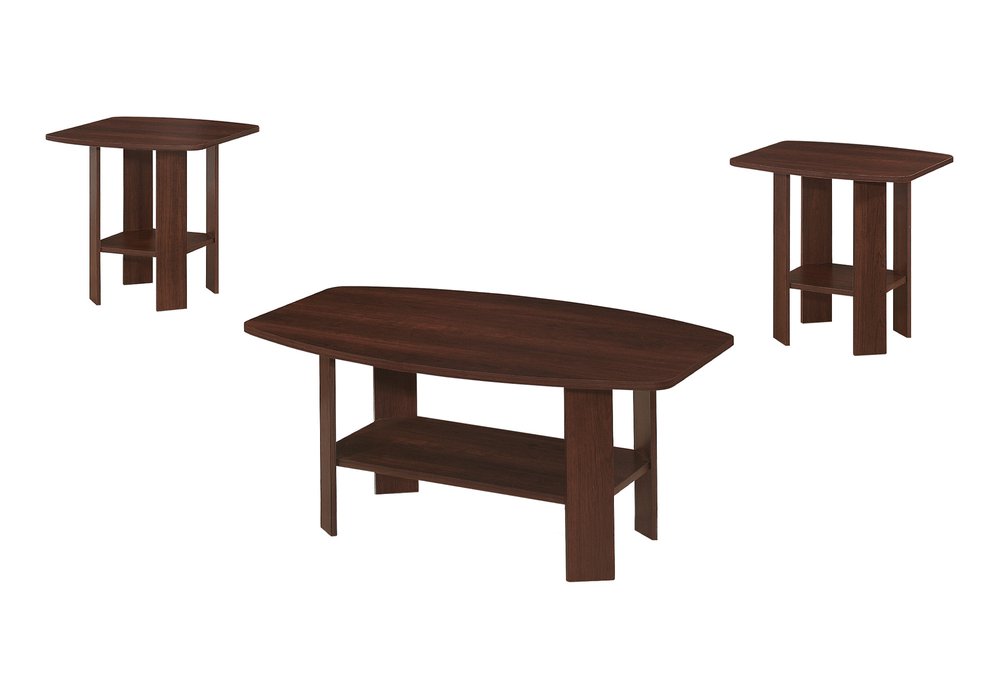 Set of Three 36" Dark Brown Coffee Table With Shelf