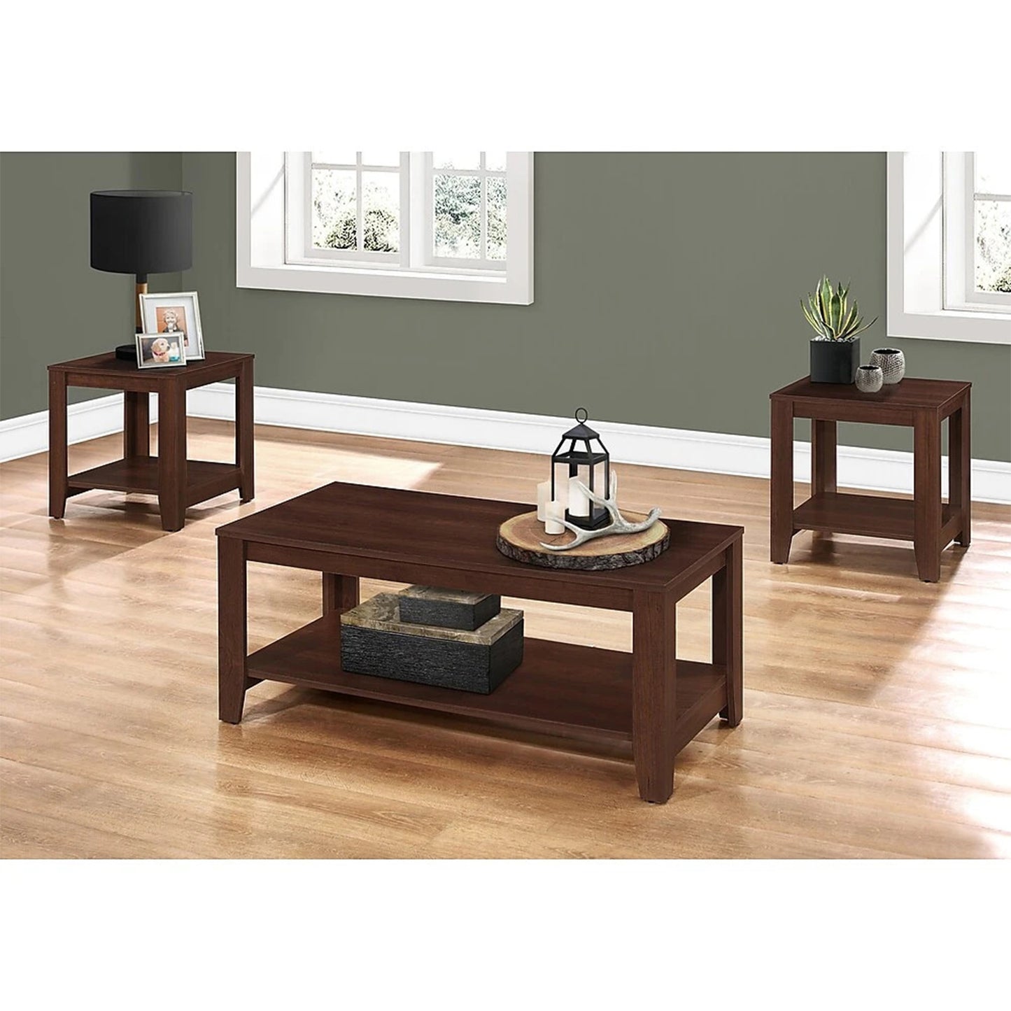 Set of Three 42" Brown Coffee Table With Shelf