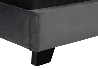 Solid Wood Queen Tufted Gray Upholstered Velvet Bed With Nailhead Trim