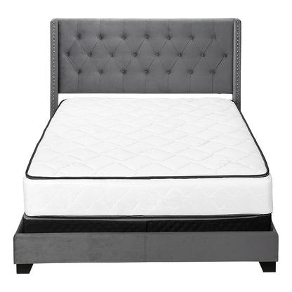 Solid Wood Queen Tufted Gray Upholstered Velvet Bed With Nailhead Trim