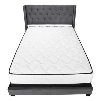 Solid Wood Queen Tufted Gray Upholstered Velvet Bed With Nailhead Trim