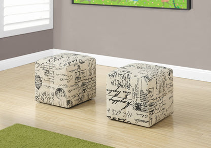 Set of Two Beige And Black Faux Leather Cube Ottoman