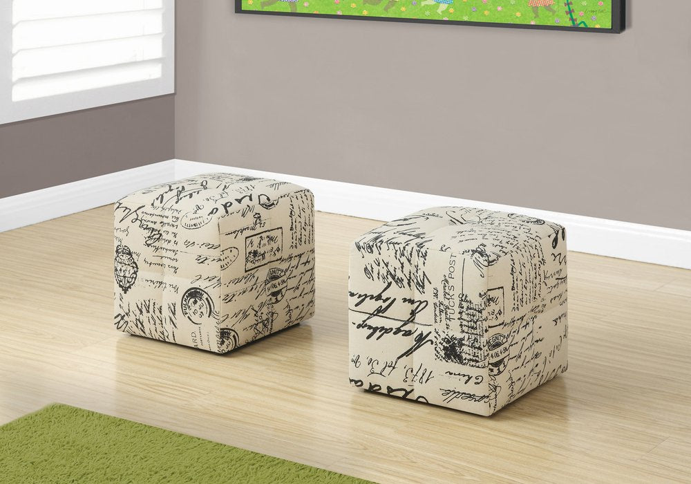 Set of Two Beige And Black Faux Leather Cube Ottoman