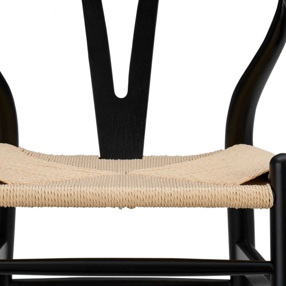 30" Natural And Black Rush And Solid Wood Low Back Counter Height Bar Chair