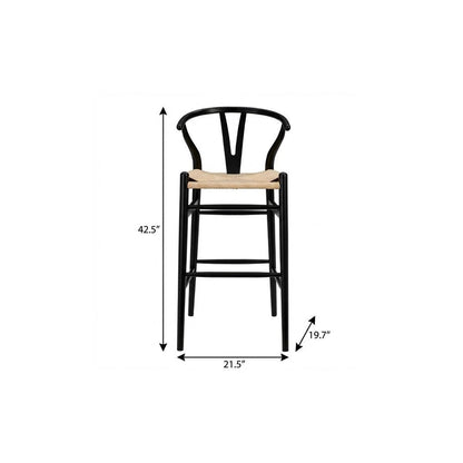 30" Natural And Black Rush And Solid Wood Low Back Counter Height Bar Chair