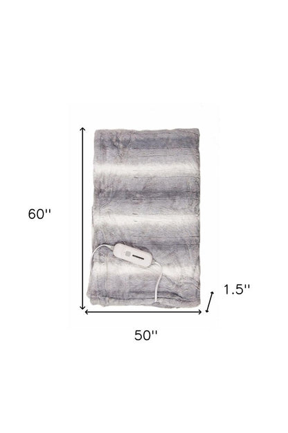 50" X 60" Gray And White Heated Electric Striped Throw Blanket