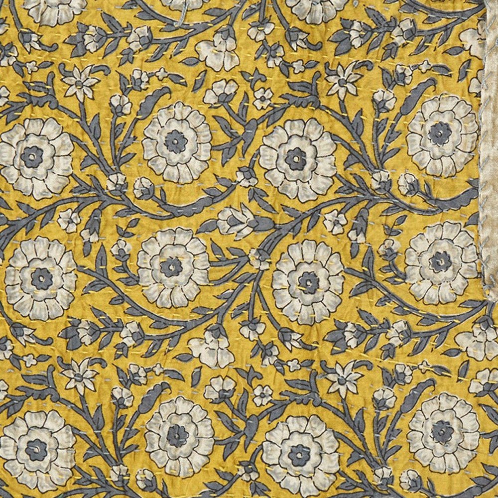 50" X 70" Green and Pink Kantha Cotton Paisley Throw Blanket with Embroidery