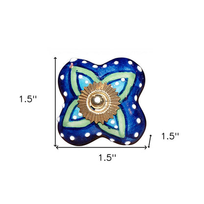 Set of Eight Blue And Green Floral Ceramic Drawer Pull Knobs