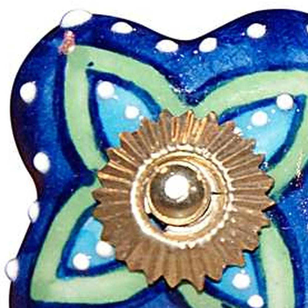 Set of Eight Blue And Green Floral Ceramic Drawer Pull Knobs