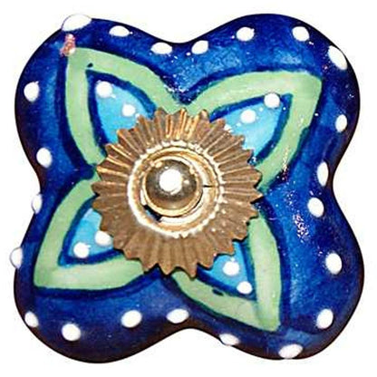 Set of Eight Blue And Green Floral Ceramic Drawer Pull Knobs