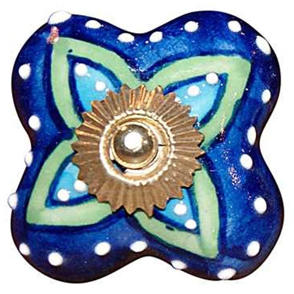 Set of Eight Blue And Green Floral Ceramic Drawer Pull Knobs