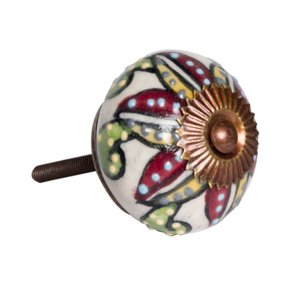 Set of Eight Red And Yellow Botanical Ceramic Drawer Pull Knobs
