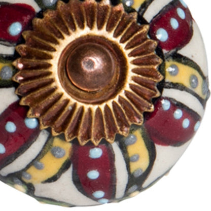 Set of Eight Red And Yellow Botanical Ceramic Drawer Pull Knobs