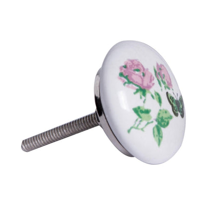 Set of Twelve Pink White And Green Floral Ceramic Drawer Pull Knobs
