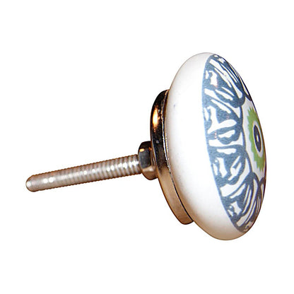 Set of Twelve White And Light Blue Metal And Ceramic Drawer Pull Knobs