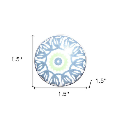 Set of Twelve White And Light Blue Metal And Ceramic Drawer Pull Knobs