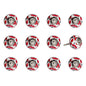Set of Twelve Red And White Ceramic Drawer Pull Knobs