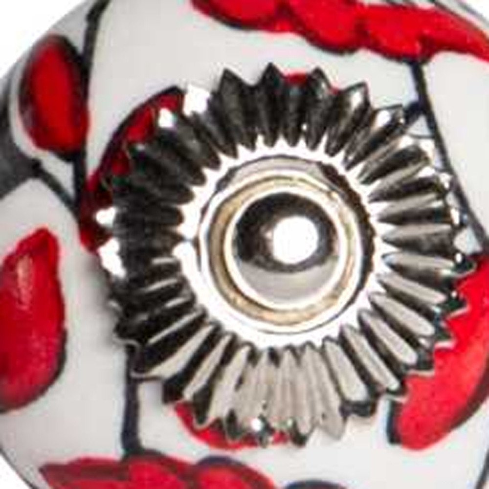 Set of Twelve Red And White Ceramic Drawer Pull Knobs